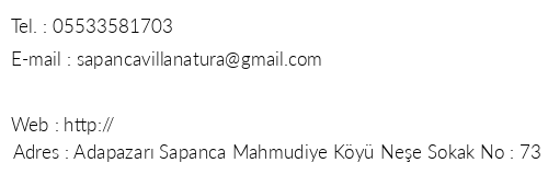 Villa Natura telefon numaralar, faks, e-mail, posta adresi ve iletiim bilgileri